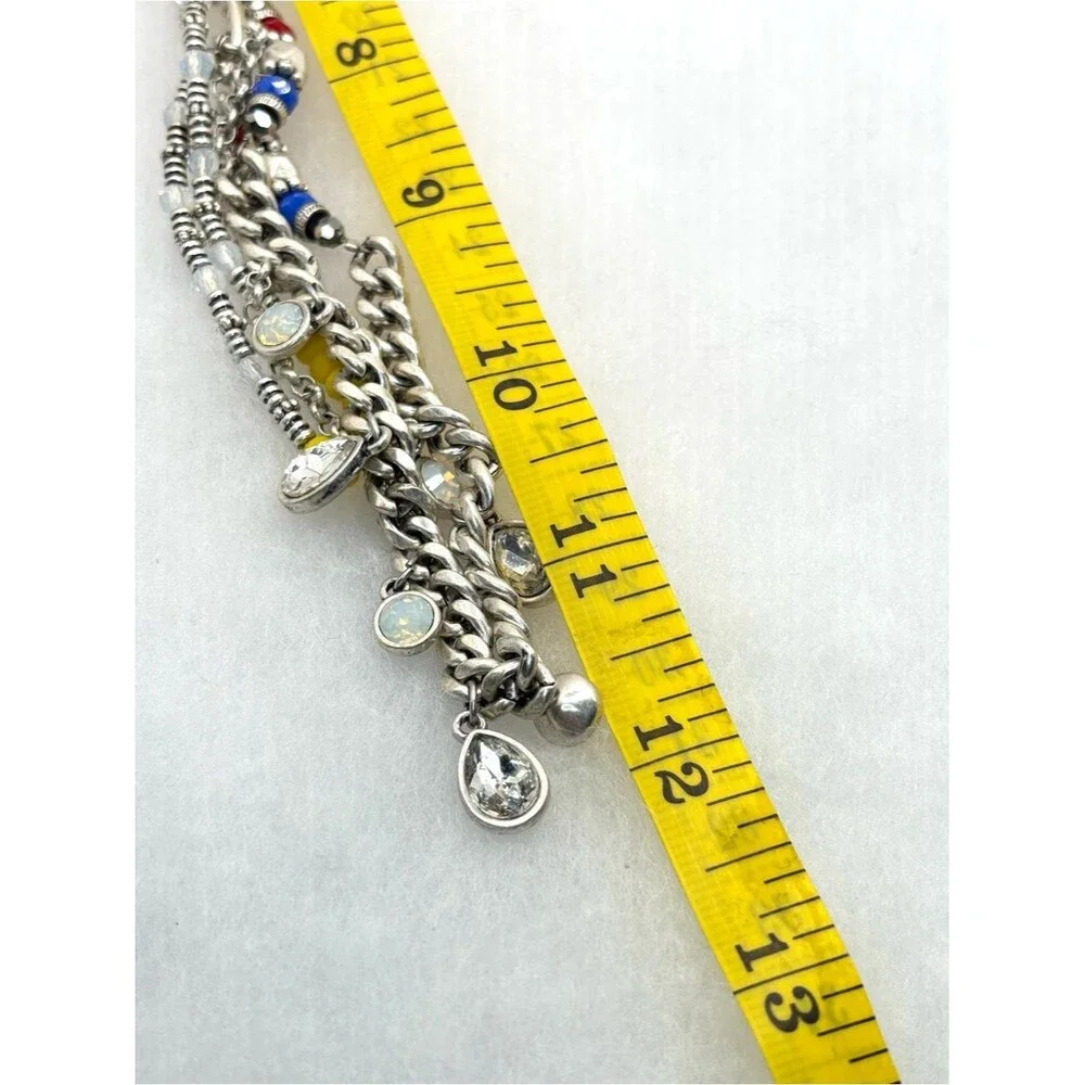 Premier Designs Multi-Strand Silver Necklace with Yellow, Blue & Red Beads
